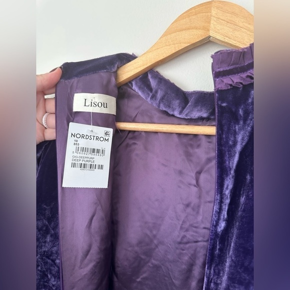 LISOU Gig Ruffle Long Sleeve violet purple Velvet Dress 6 NWT - Picture 7 of 14
